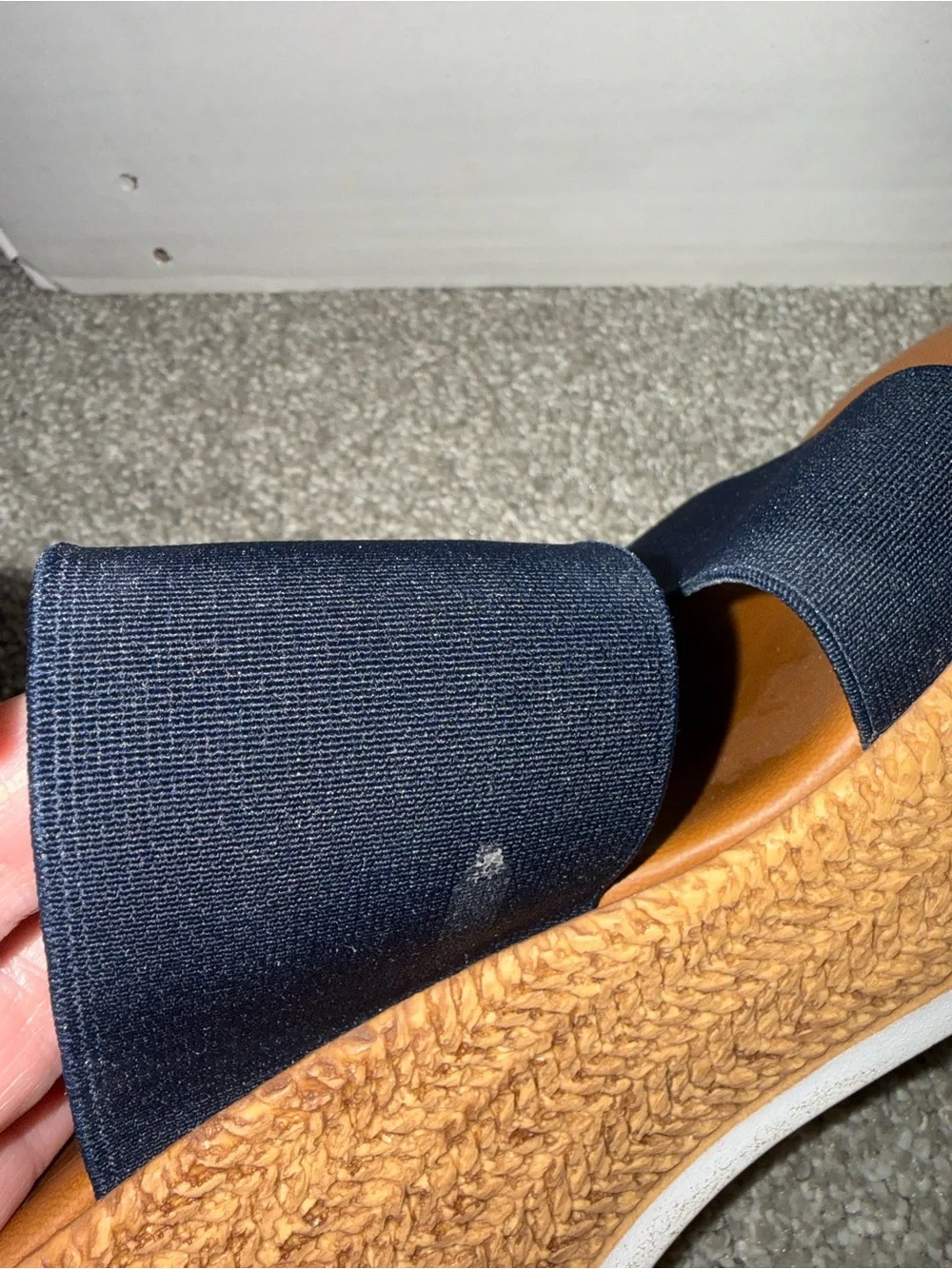Italian Shoemakers Navy Double-Strap Espadrille Slide Sandals with Tan Footbed